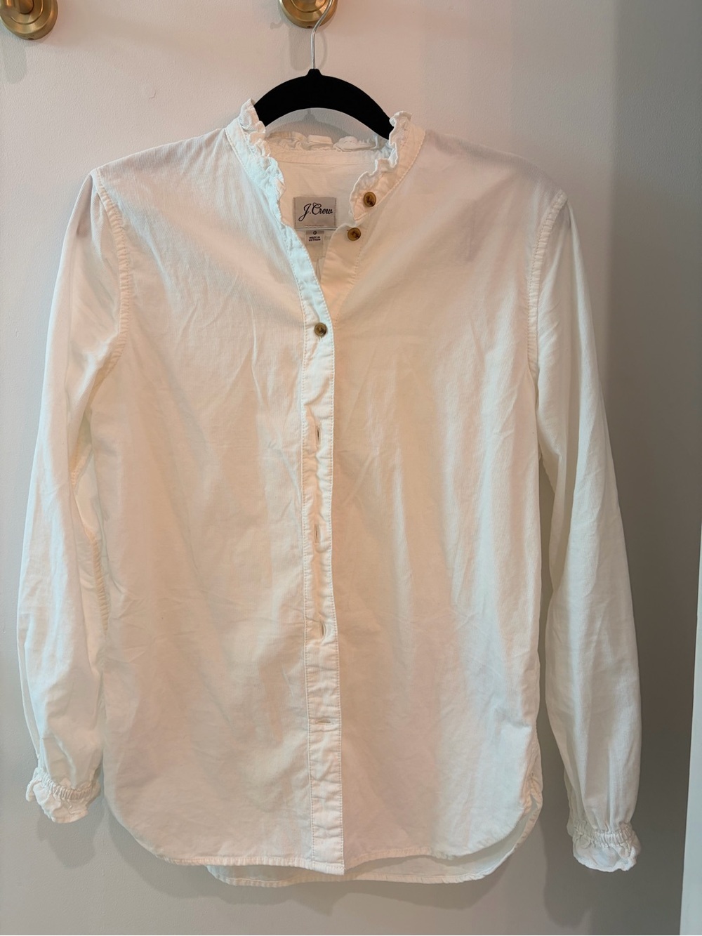 J.Crew Classic-fit ruffleneck shirt in corduroy Size 0. - Picture 3 of 6